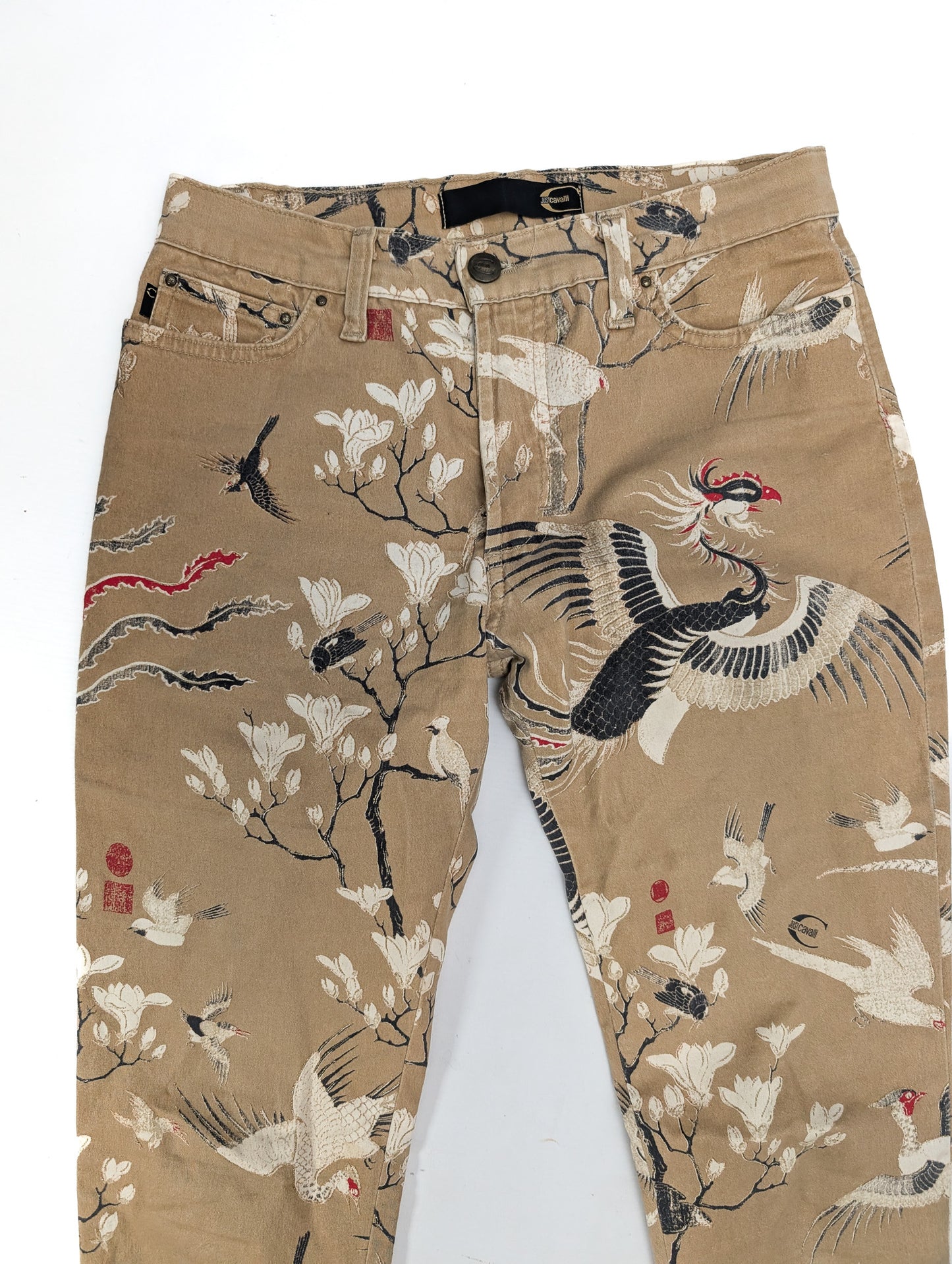 Cavalli beige stretch jeans with oriental print - XS/S