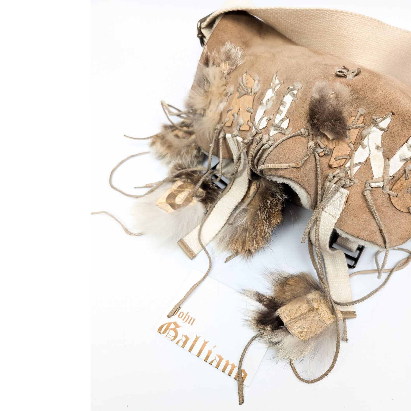 John Galliano Suede and Fur Bag