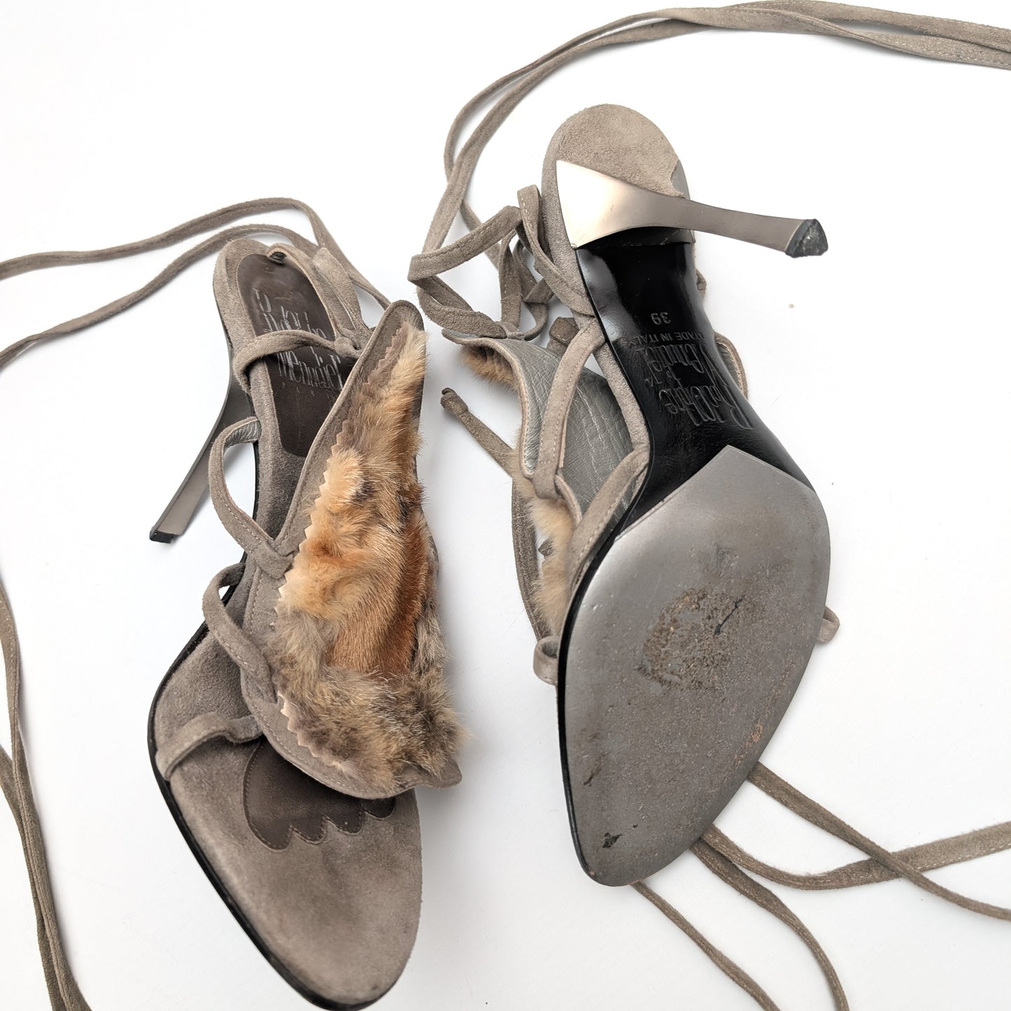 Fur-embellished sandals - EU39|UK6|US8