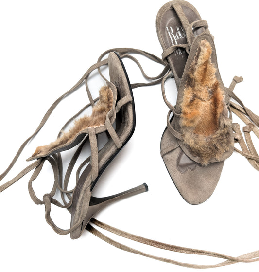 Fur-embellished sandals - EU39|UK6|US8