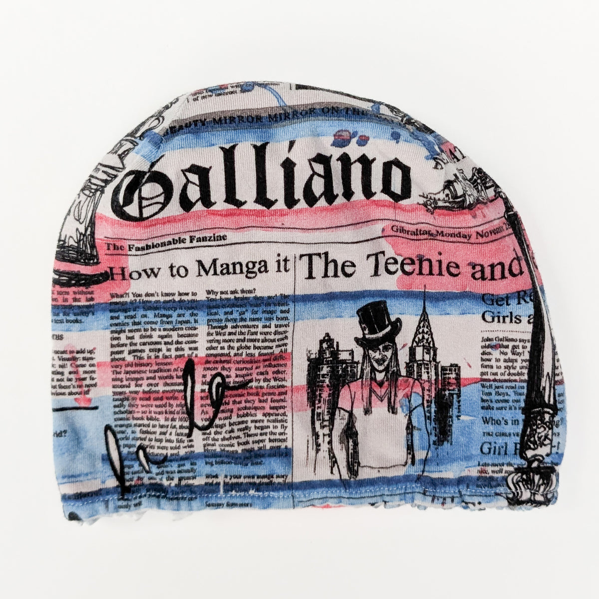 John Galliano "newspaper" monogram bodysuit, bib and hat set - 6m