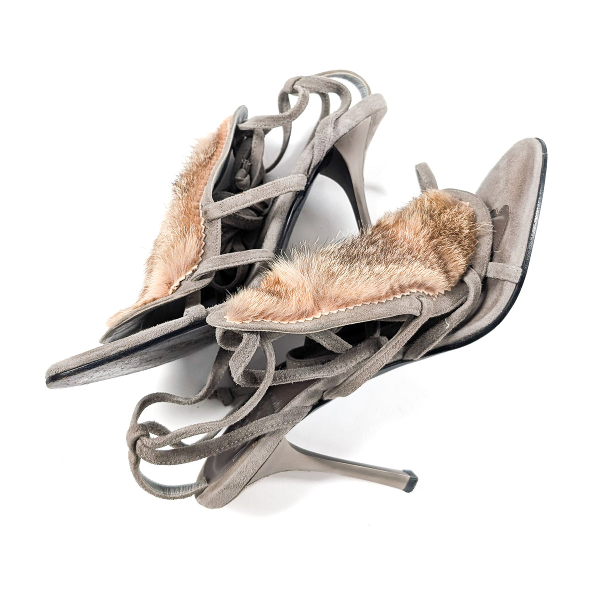 Fur-Embellished Sandals - EU38|5UK|7US)
