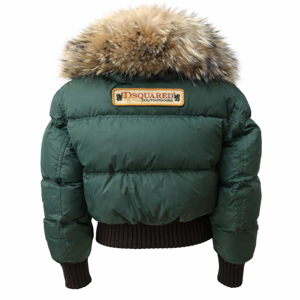 Dsquared2 short puffer jacket in green fur - S