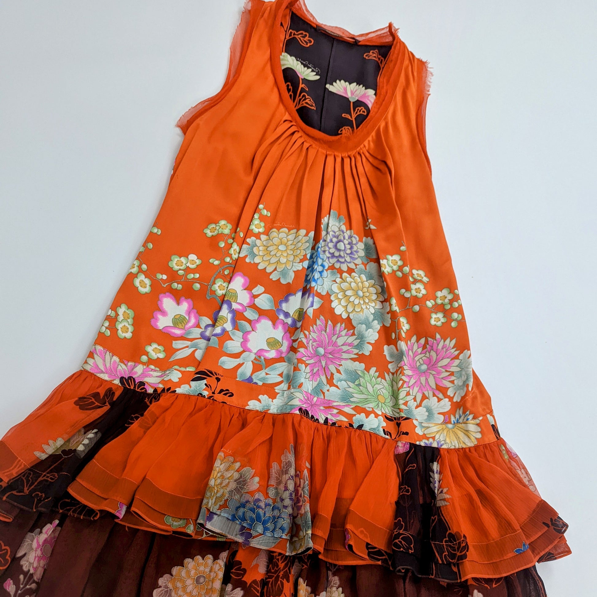 Roberto Cavalli Spring 2003 Silk Cheongsam Style Floral Dress Set w Skirt &  Top