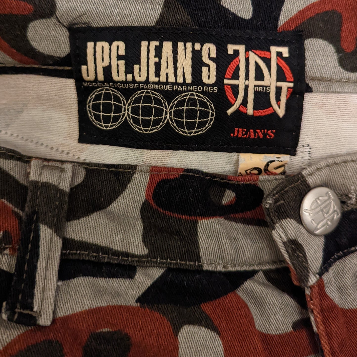 Jean-Paul Gaultier 1990s face camouflage jeans - M