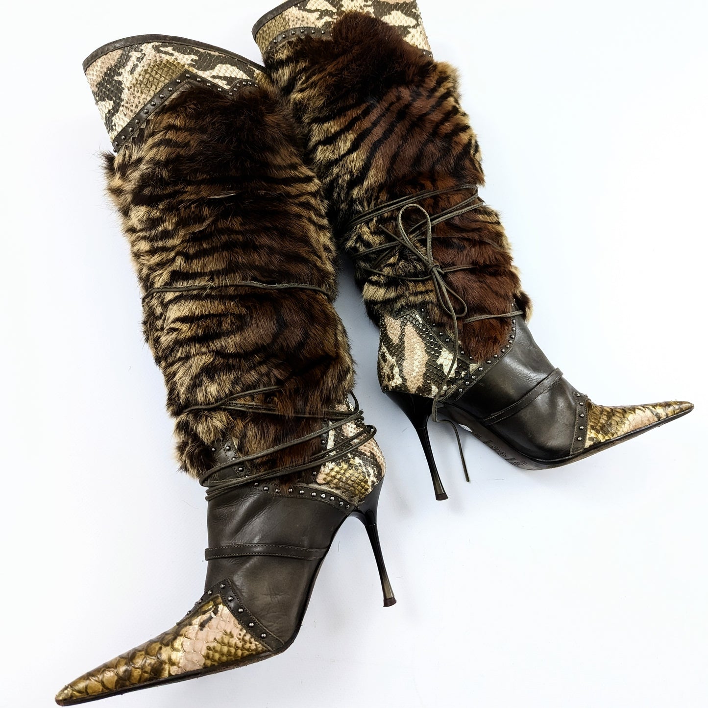 El Dantes boots in snake effect leather and fur T38