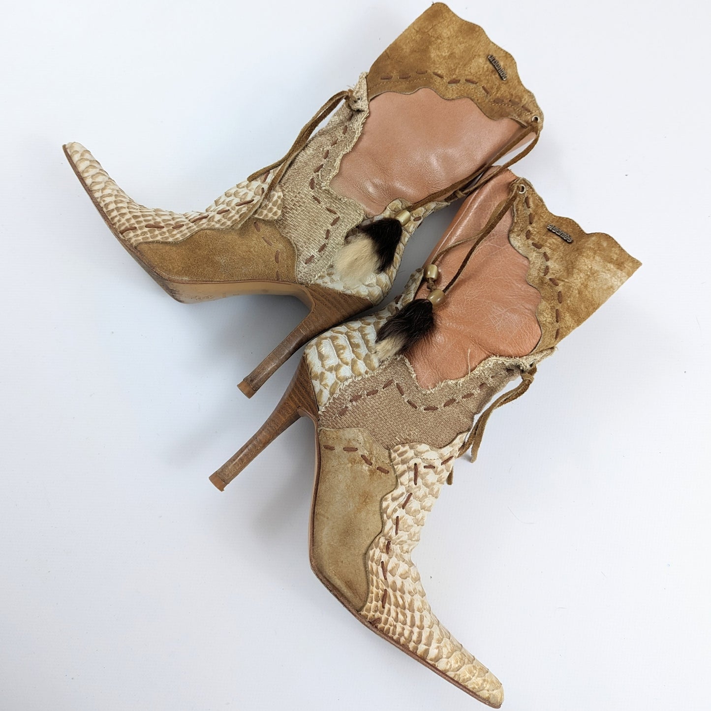 El Dantes beige ankle boots in suede patchwork and beige leather T36