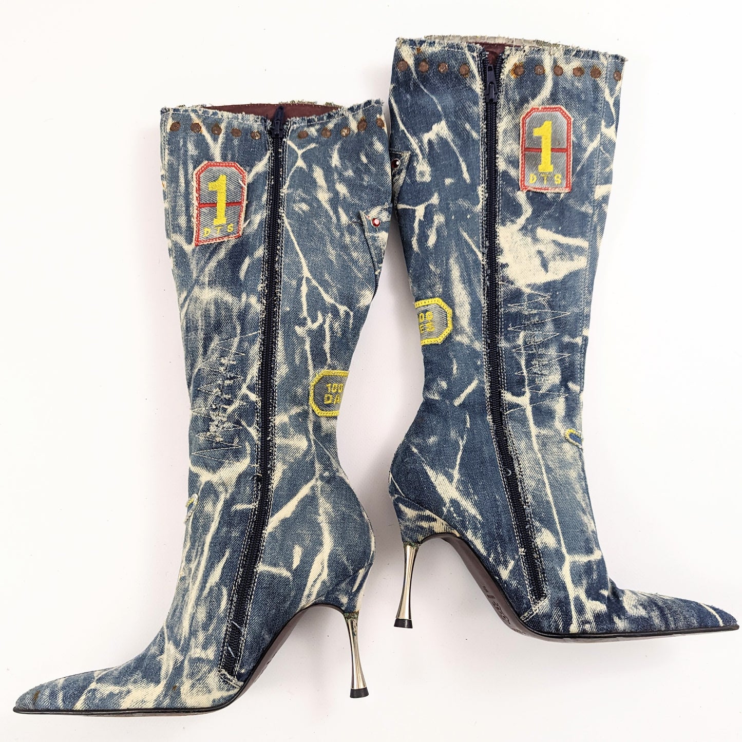 El Dantes boots in patchwork denim T39