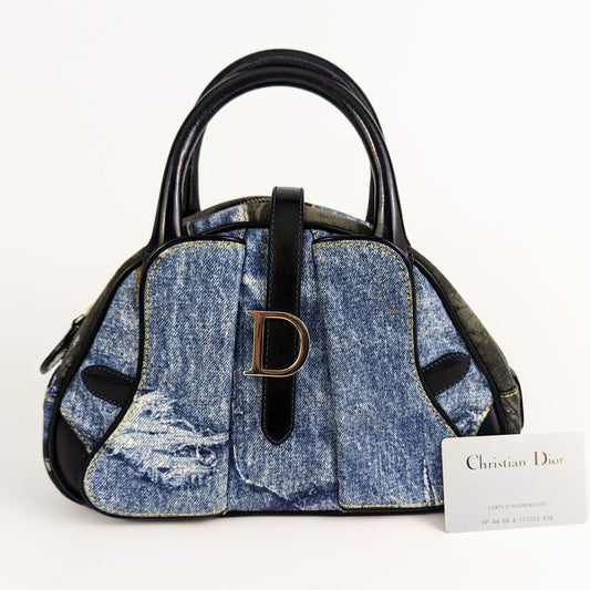 Mini Saddle Bowler Denim Dior bag by Galliano