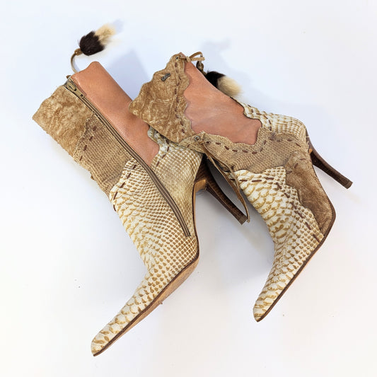 El Dantes beige ankle boots in beige suede and leather patchwork - 39EU|6UK|8US